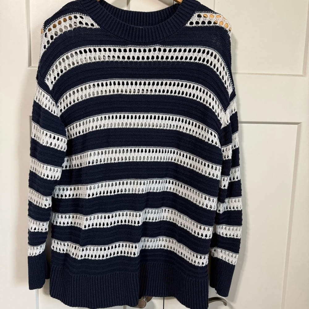 Ava & Viv Navy and White Striped Women's Sweater size XXL